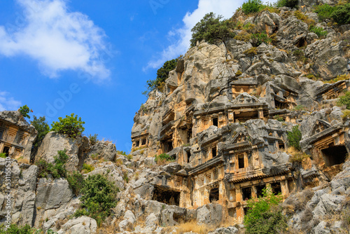Lycian rock tombs of the necropolis in Demre, the ancient city of Myra, one of the main centers of Lycia photo