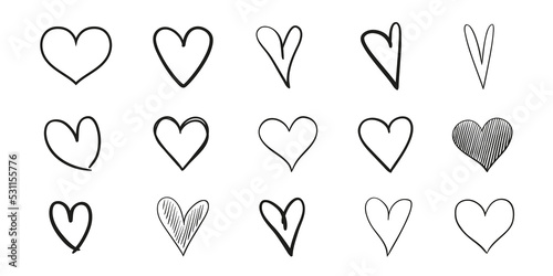 Hand drawn grunge hearts on isolated white background. Set of love signs. Unique signs for design. Black and white illustration. Doodles for flyers, greeting cards and banners. Creative art sketches © mikabesfamilnaya
