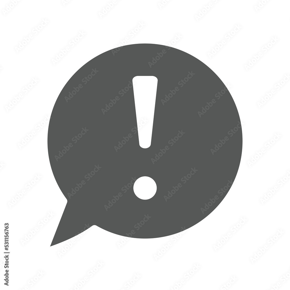 Bubble chat with exclamation mark inside for error message. Warning pop up notification. Hazard warning symbol. Chat, caution, warning icon. Vector illustration filled outline style. EPS10 Bubble chat with exclamation mark inside for error message. Warning pop up notification. Hazard warning symbol. Chat, caution, warning icon. Vector illustration filled outline style. EPS10
