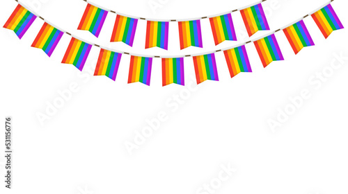 LGBT garland. Rainbow color pennants chain. Party bunting decoration. Celebration flags for pride decor. Footer and banner background