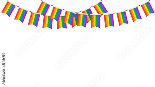 LGBT garland. Rainbow color pennants chain. Party bunting decoration. Celebration flags for pride decor. Footer and banner background
