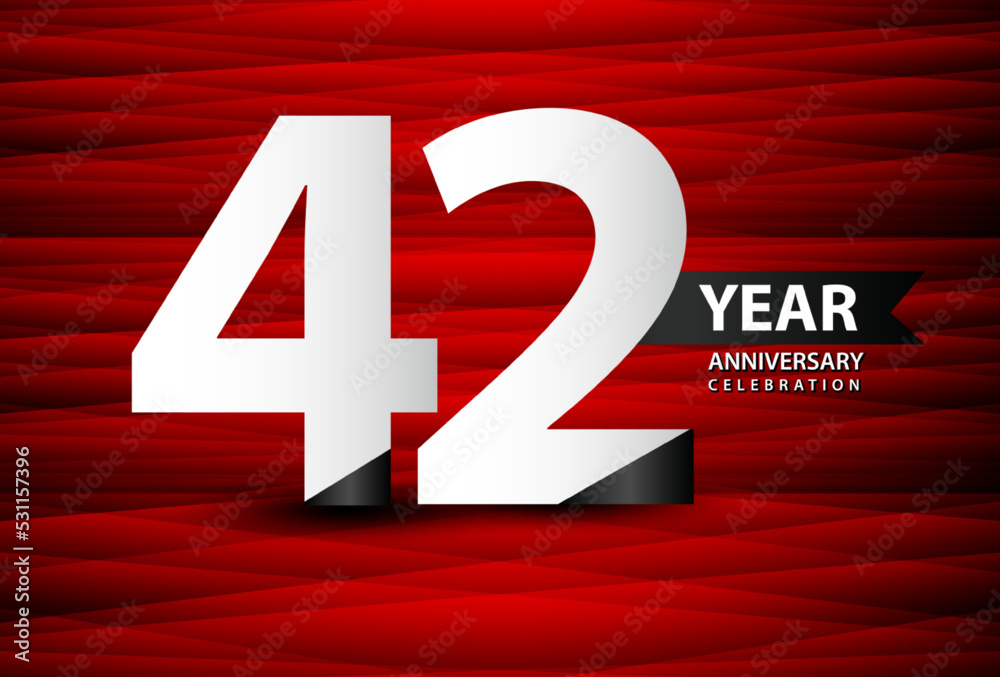 42 Year Anniversary Celebration Logo Vector On Red Background, 42 Number Design, 42th Birthday Logo, Logotype Number, Vector Anniversary For Celebration, Invitation Card, And Greeting Card - obrazy, fototapety, plakaty 