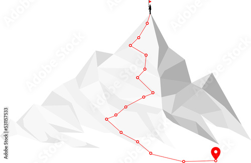Route to the top of mountain: Concept of Goal, Mission, Vision, Career path, Vector concept Polygon dot connect line style