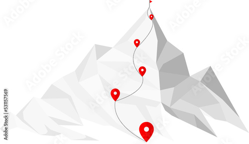 Route to the top of mountain: Concept of Goal, Mission, Vision, Career path, Vector concept Polygon dot connect line style photo