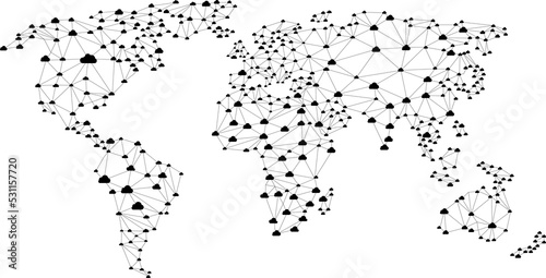 Cloud network World map wireframe polygon dot connect line   concept of cloud computing 