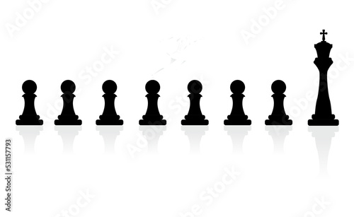 Silhouette of businessman running on chess piece from pawn to king. Concept of Goal, Mission, Vision, Career path, and strategy