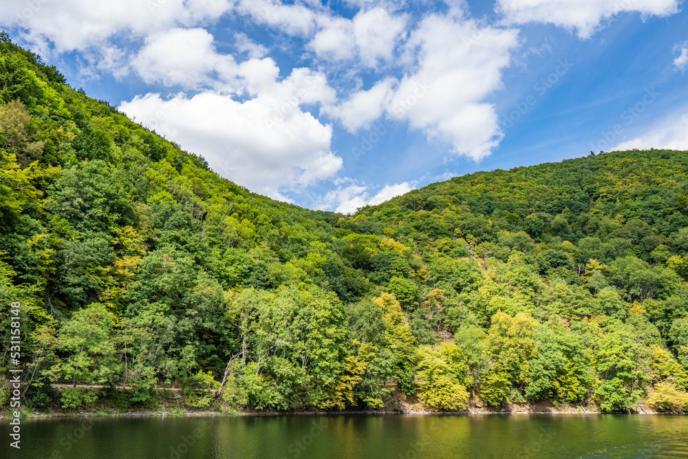 Lake Rursee, In the middle of the Eifel National Park, surrounded by unique natural scenery and unspoilt nature