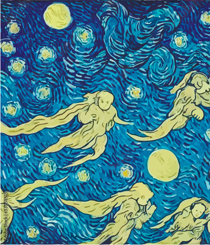 The Starry Night - Vincent van Gogh painting. vector