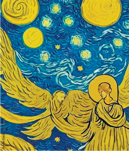 The Starry Night - Vincent van Gogh painting. vector