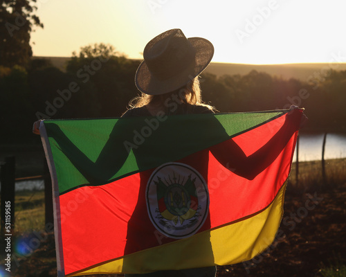 Mulher Gaúcha com bandeira do Rio Grande do Sul  photo