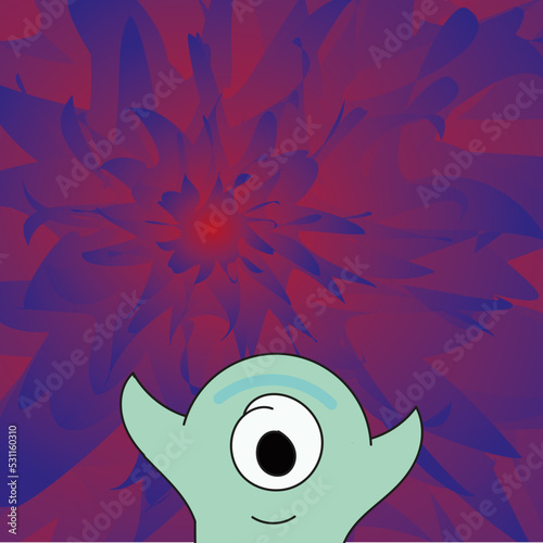 Monstruo ciclope sonriendo con fondo distorsionado azul y rojo (illustrator)  photo