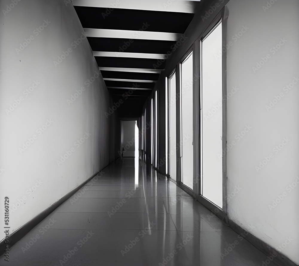 illustration of a hallway, minimalist, architecture, magazine, style, the corridor