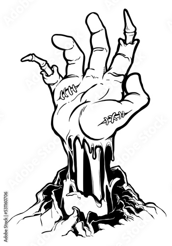 Severed zombie hand. Halloween illustration
