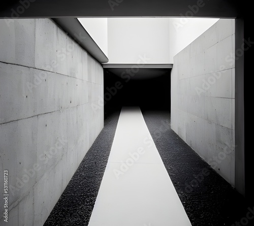 illustration of a hallway, minimalist, architecture, magazine, style, the corridor