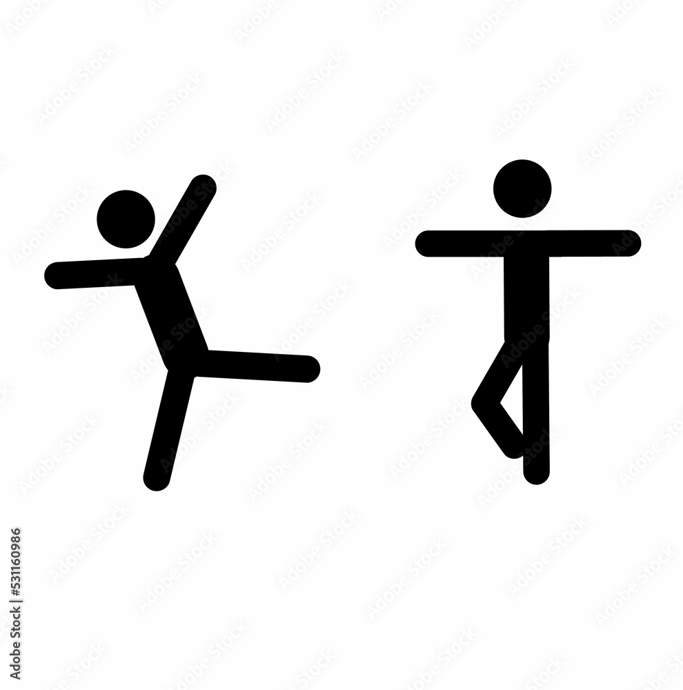 man doing gymnastics, stick man pictogram in different poses, flat design style, silhouettes of figures isolated on white man doing gymnastics, stick man pictogram in different poses, flat design style, silhouettes of figures isolated on white