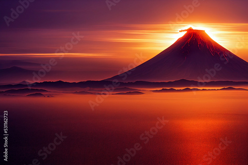 Volcano at sunset