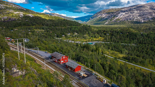 Mjolfjell train station. Vestland, Norway.