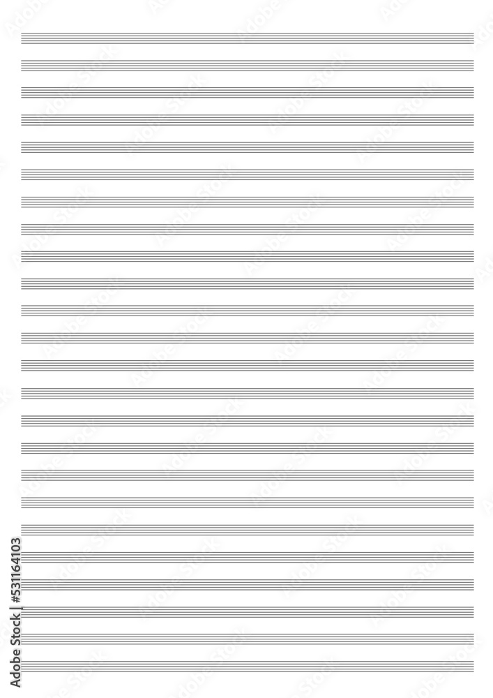 Blank sheet of music paper with empty staff lines for notation of musical notes, with 24 lines (portrait) Blank sheet of music paper with empty staff lines for notation of musical notes, with 24 lines (portrait)
