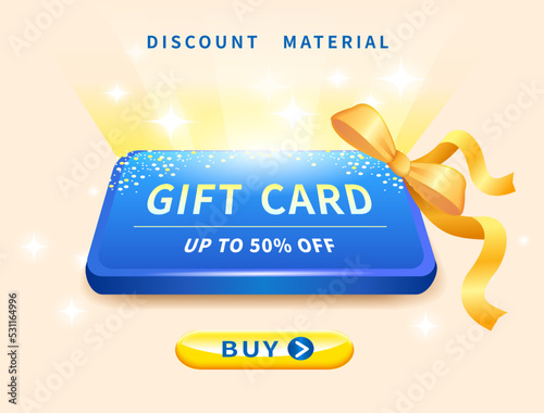 Gift card discount, gift certificate with gold ribbon. For voucher templates, invitations, tickets