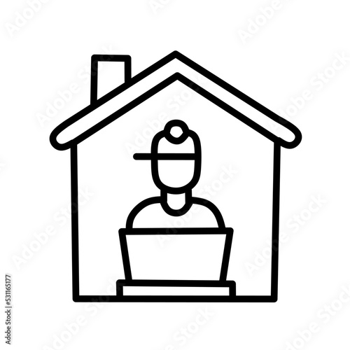 Workspace at home icon outline, on white background. Editable stroke Vector