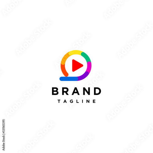 Free Download Play Button Icon Inside Colorful Lines Moving Circular Around It. Colored Lines With Play Button Icon Inside. - GFXLoad
