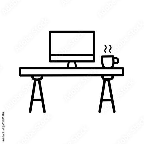 Workspace at home icon outline, on white background. Editable stroke Vector