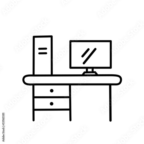 Workspace at home icon outline, on white background. Editable stroke Vector