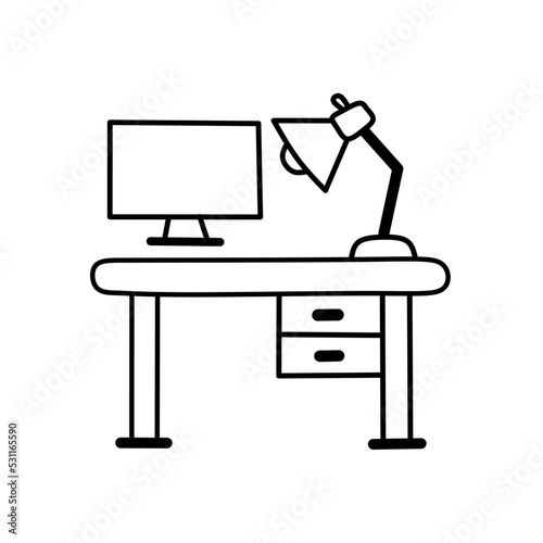 Workspace at home icon outline, on white background. Editable stroke Vector