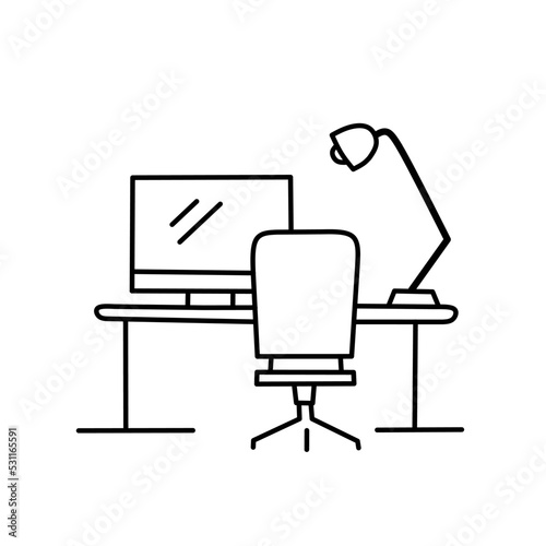 Workspace at home icon outline, on white background. Editable stroke Vector