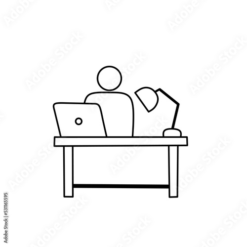 Workspace at home icon outline, on white background. Editable stroke Vector