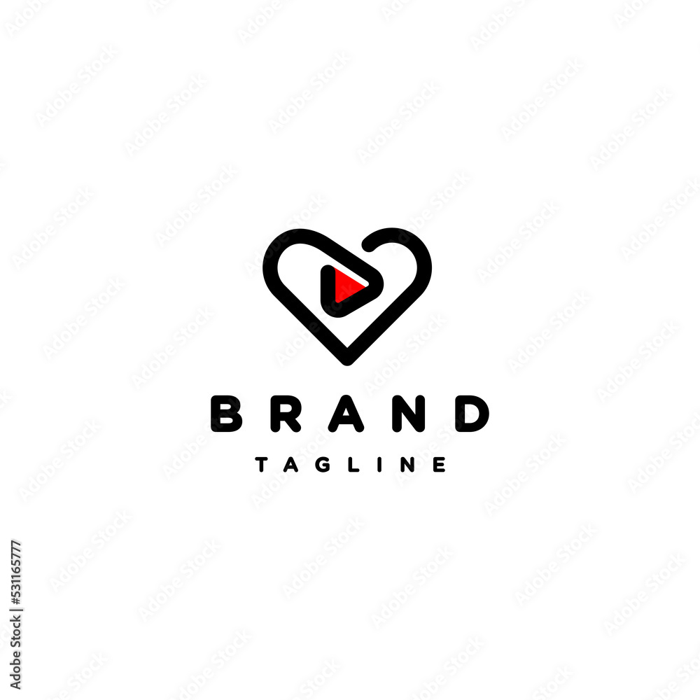 Logo Template The Play Button Icon Inside The Heart. Symbol Is Suitable For Companies Engaged In The Field Of Medical & Pharmaceutical, The Game Industry, To Entertainment.