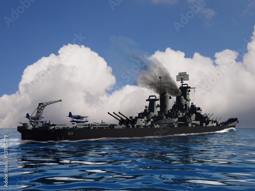 東京湾へ航行する米国海軍戦艦「ミズーリ」(WWⅡ）