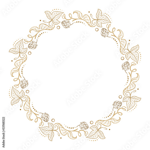Beer hops leaves and cones frame. Vector botanical illustration.