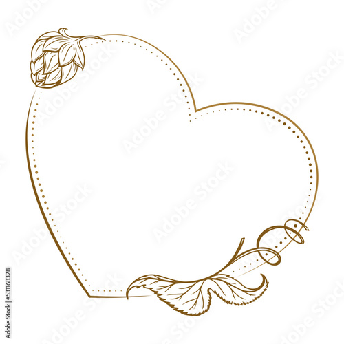 Vector heart shape dotted frame with beer hops cones and leaves decoration