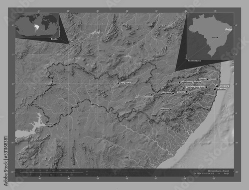 Pernambuco, Brazil. Bilevel. Labelled points of cities photo