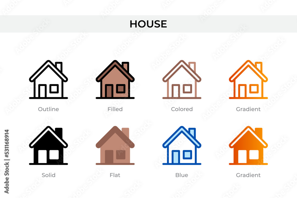 house icon in different style. house vector icons designed in outline, solid, colored, filled, gradient, and flat style. Symbol, logo illustration. Vector illustration