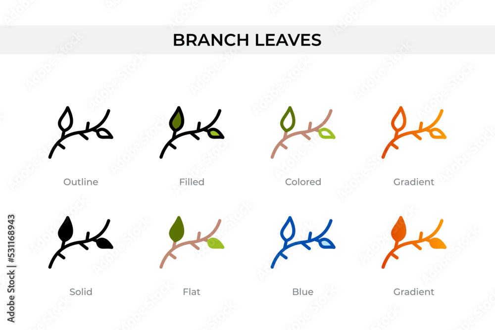 branch leaves icon in different style. branch leaves vector icons designed in outline, solid, colored, filled, gradient, and flat style. Symbol, logo illustration. Vector illustration