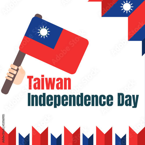: Taiwan independence day 10th double tenth October with taiwan flag symbol of patriotism and nationalism. vector flat design illustration feed social media background