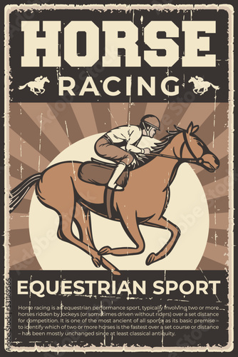 Retro vintage illustration vector graphic of Horse Racing Equestrian Sport fit for wood poster or signage