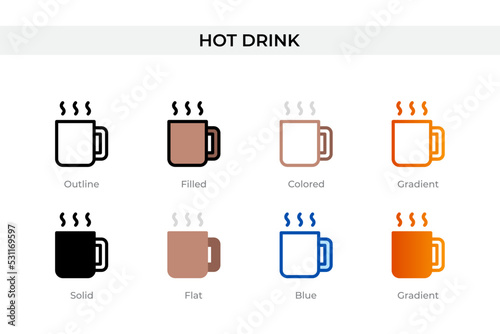 hot drink icon in different style. hot drink vector icons designed in outline, solid, colored, filled, gradient, and flat style. Symbol, logo illustration. Vector illustration