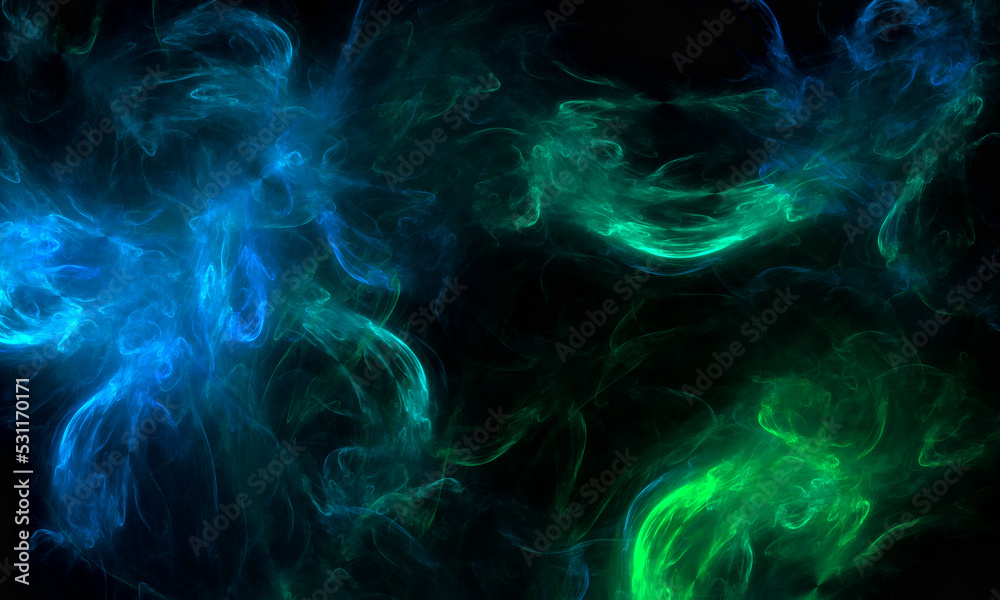 black background with blue green smoke abstract