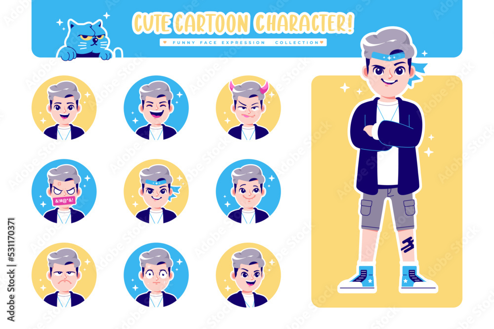 Fototapeta premium different face emotion boy cartoon character collection 3
