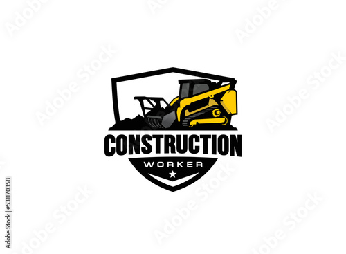 Excavator Or skid steer logo vector for construction company. Heavy equipment template vector illustration for your brand.