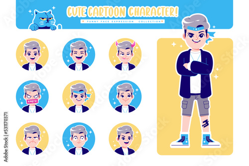 different face emotion boy cartoon character collection 3