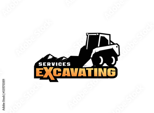 Excavator Or skid steer logo vector for construction company. Heavy equipment template vector illustration for your brand.