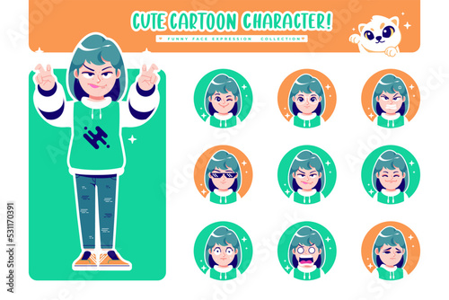 different face emotion nosy girl cartoon character collection 3