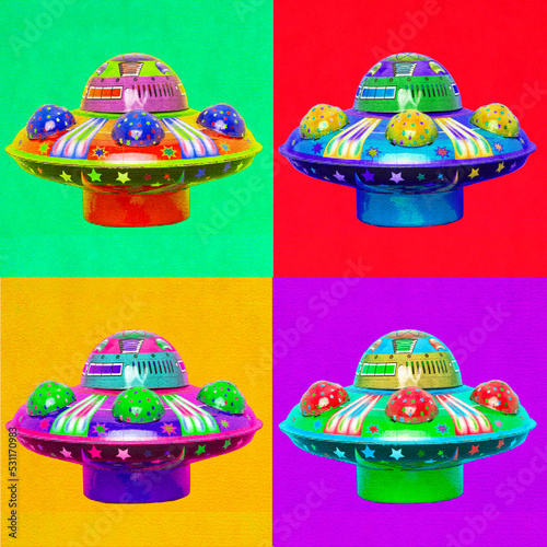 Four retro toy  tin UFO pop art