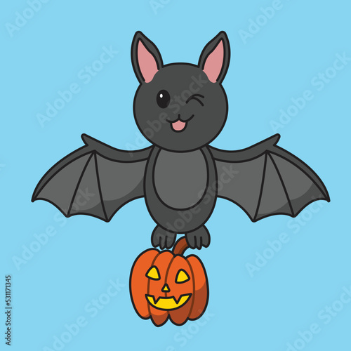 bat take the hallowen pumkins and flying