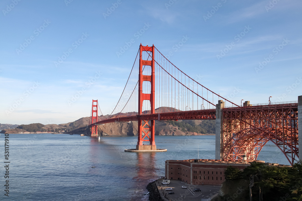 View of famous landmark the Golden Gate Bridge . San Francisco, California, USA