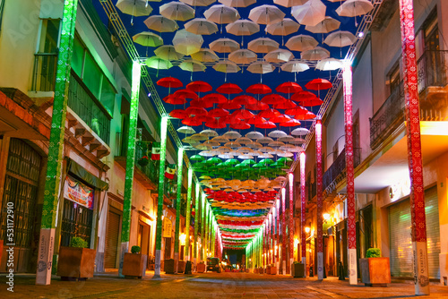 15 of September in México. Awesome Mexican decoration with illumination in the streets. photo